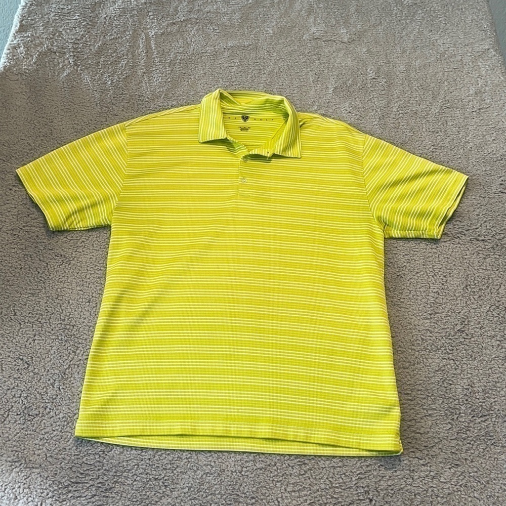 Nike Golf Polo Shirt Men's XL Dry Fit Green White Striped Short Sleeve SoftClean